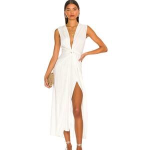 L-SPACE NWT Down The Line A Woven Stripe V-neck Front Slit Cover-Up S Cream